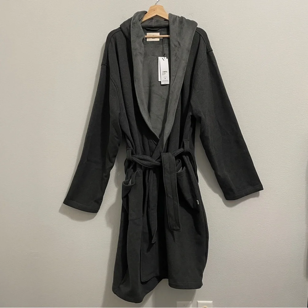 UGG Brunswick Robe Charcoal Gray Plush Hooded Lined Mens Large L XL - Picture 13 of 13